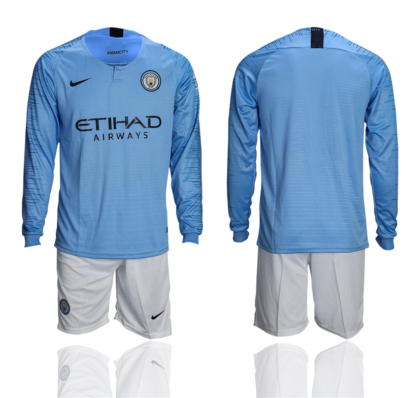 2018 19 Manchester City Home Long Sleeve Soccer Jersey