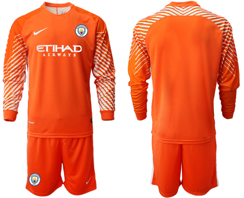 2018 19 Manchester City Orange Long Sleeve Goalkeeper Soccer Jersey