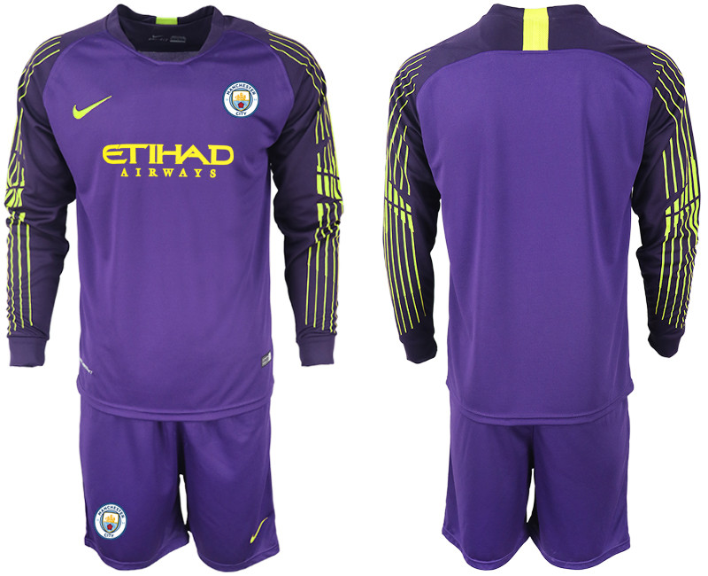 2018 19 Manchester City Purple Long Sleeve Goalkeeper Soccer Jersey