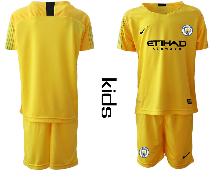 2018 19 Manchester City Yellow Youth Goalkeeper Soccer Jersey