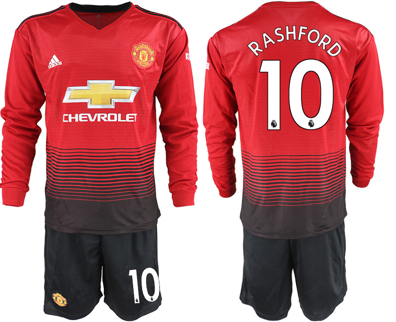 2018 19 Manchester United 10 RASHFORD Home Long Sleeve Soccer Jersey