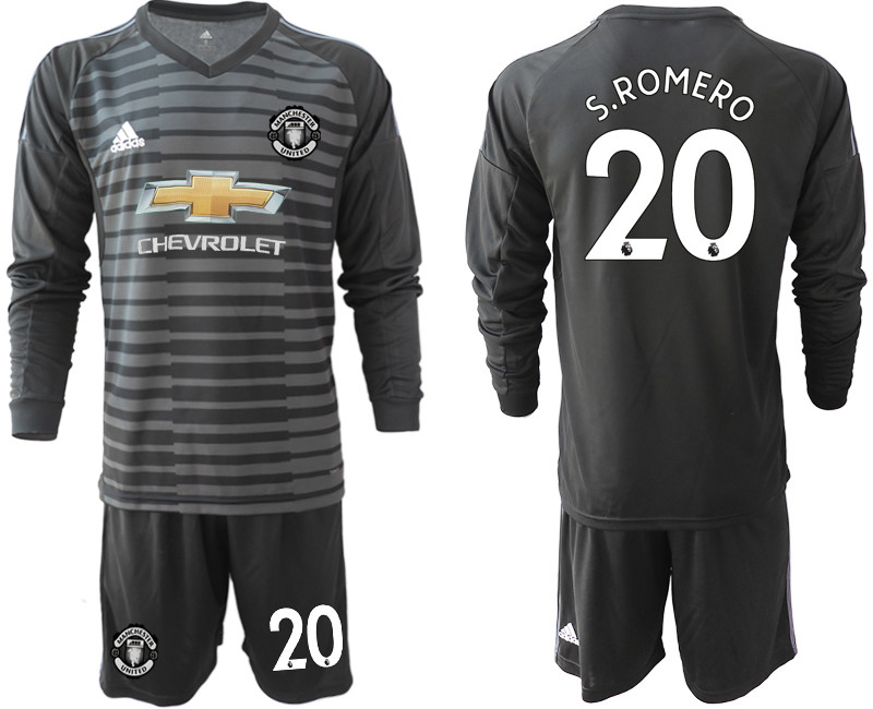 2018 19 Manchester United 20 S.ROMERO Black Long Sleeve Goalkeeper Soccer Jersey