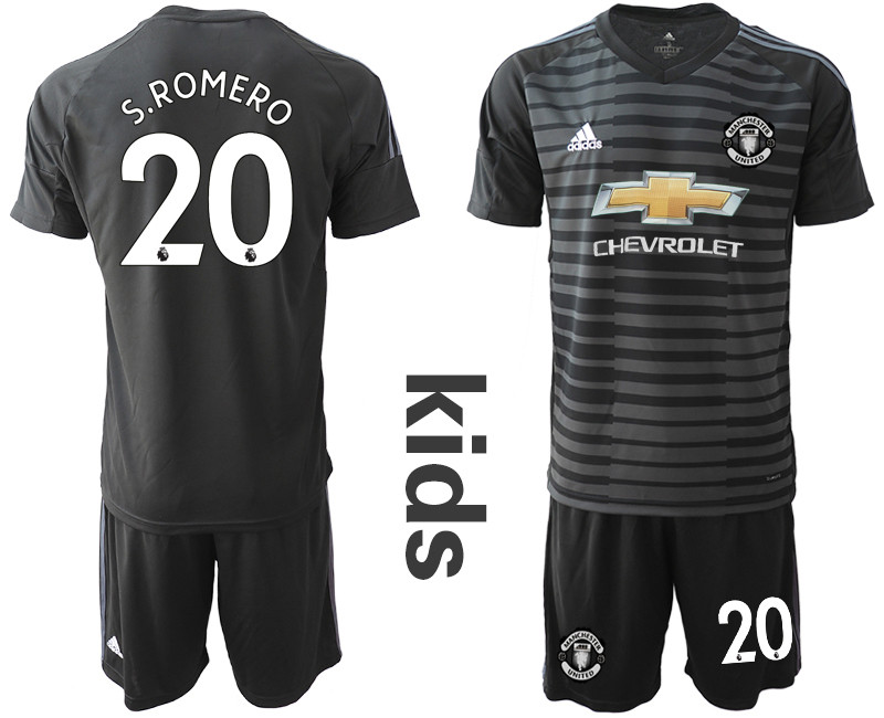 2018 19 Manchester United 20 S.ROMERO Black Youth Goalkeeper Soccer Jersey