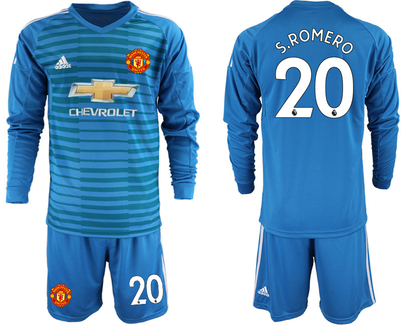 2018 19 Manchester United 20 S.ROMERO Blue Long Sleeve Goalkeeper Soccer Jersey