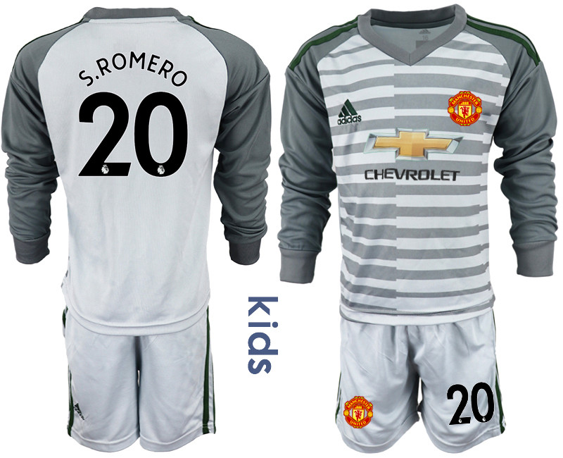 2018 19 Manchester United 20 S.ROMERO Gray Youth Long Sleeve Goalkeeper Soccer Jersey
