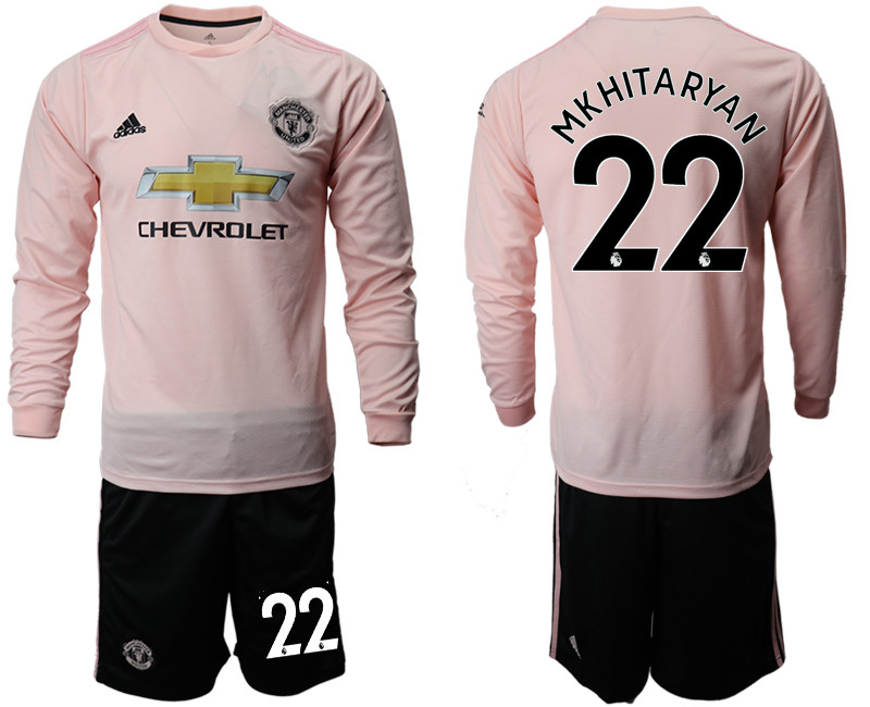 2018 19 Manchester United 22 MKHITARYAN Away Long Sleeve Soccer Jersey