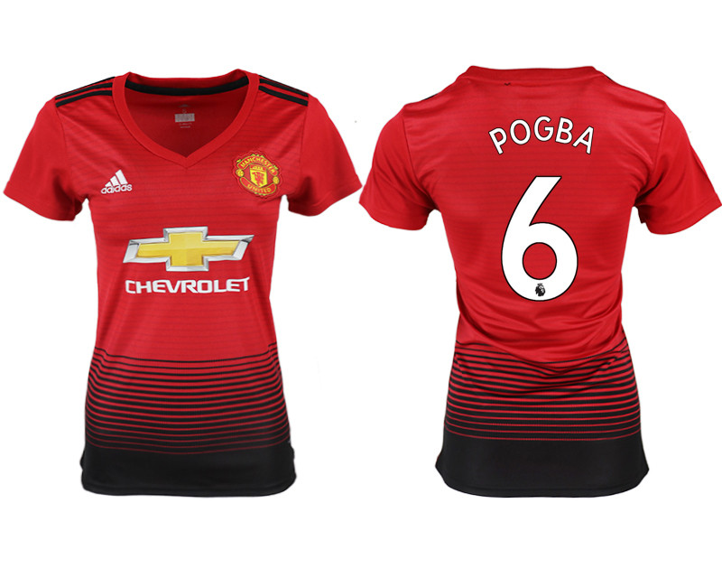 2018 19 Manchester United 6 POGBA Home Women Soccer Jersey