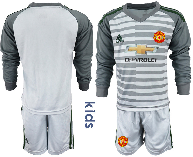 2018 19 Manchester United Gray Youth Long Sleeve Goalkeeper Soccer Jersey