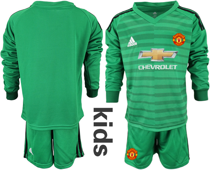 2018 19 Manchester United Green Youth Long Sleeve Goalkeeper Soccer Jersey