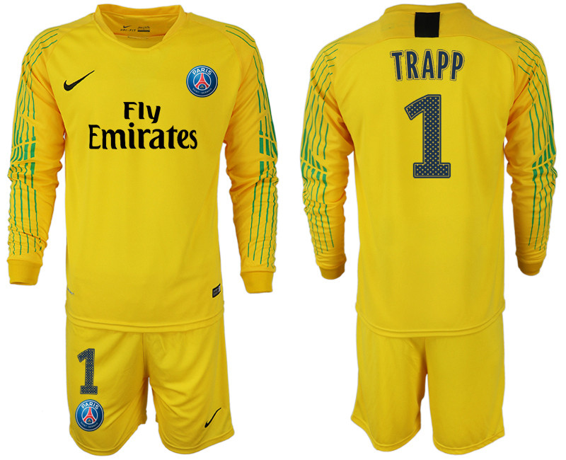 2018 19 Pari Saint Germain 1 TRAPP Yello Goalkeeper Long Sleeve Soccer Jersey