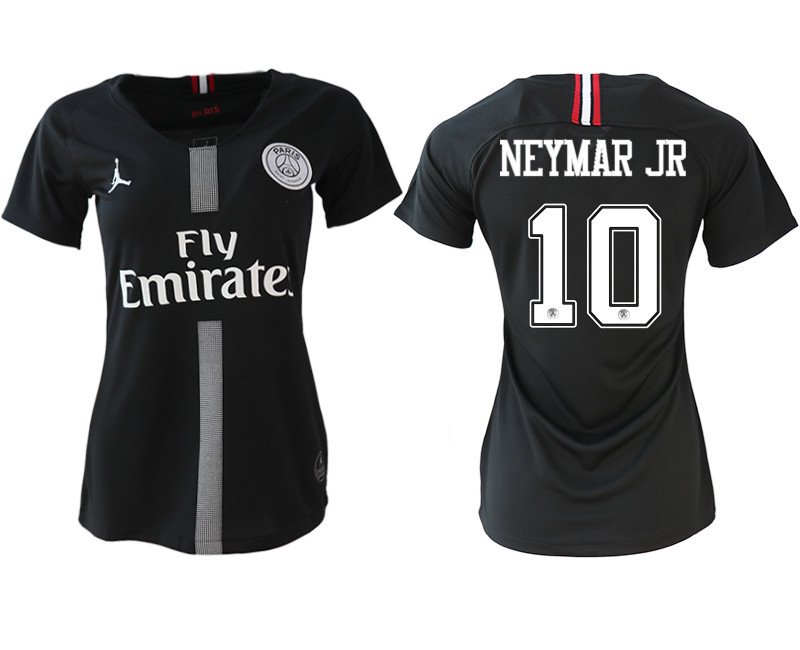 2018 19 Paris Saint Germain 10 NEYMAR JR Jordan Champions League Black Women Soccer Jersey
