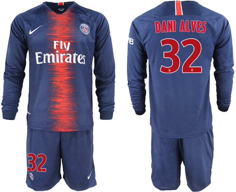 2018 19 Paris Saint Germain 32 DANI ALVES Home Long Sleeve Soccer Jersey
