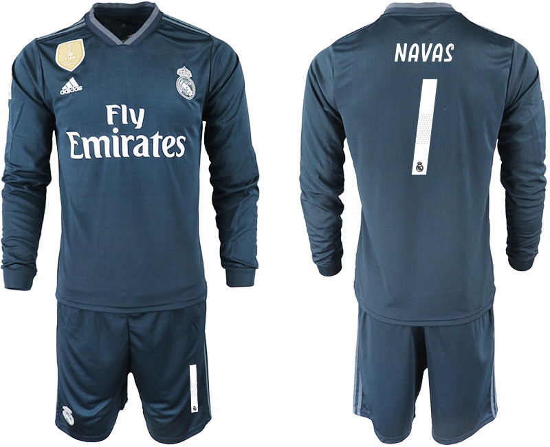 2018 19 Real Madrid 1 NAVAS Away Long Sleeve Soccer Jersey