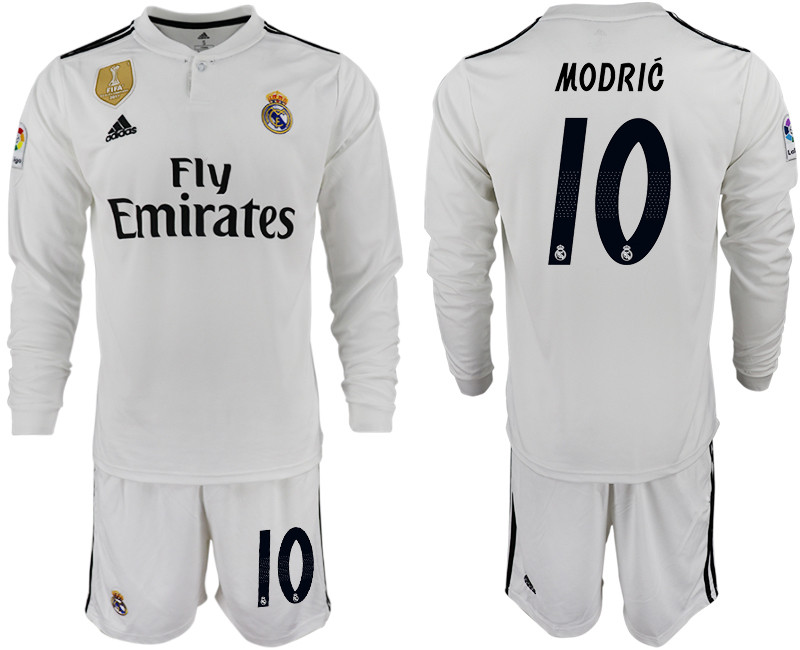 2018 19 Real Madrid 10 MODRIC Home Long Sleeve Soccer Jersey