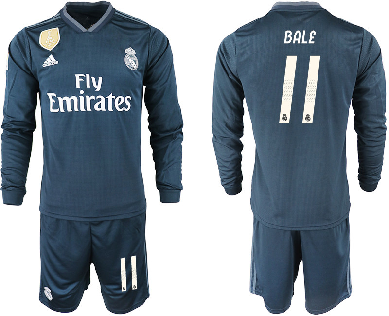 2018 19 Real Madrid 11 BALE Away Long Sleeve Soccer Jersey