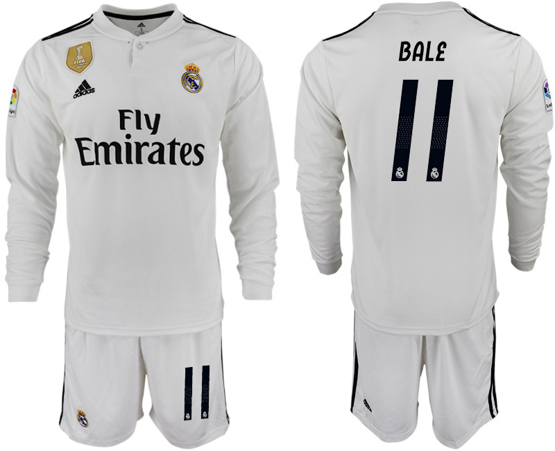 2018 19 Real Madrid 11 BALE Home Long Sleeve Soccer Jersey