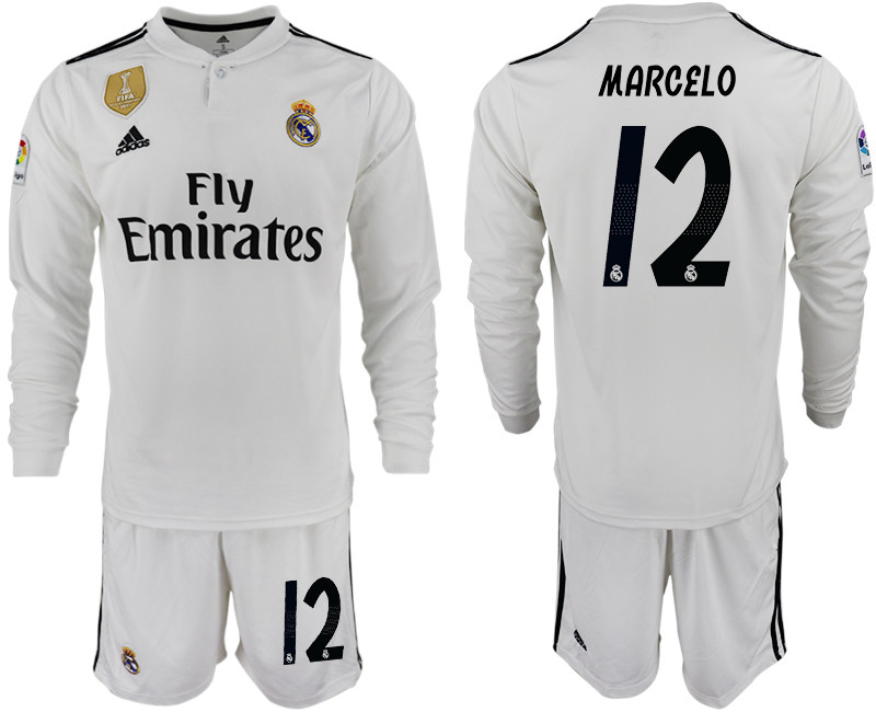 2018 19 Real Madrid 12 MAECELO Home Long Sleeve Soccer Jersey
