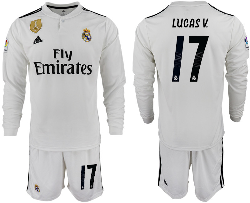 2018 19 Real Madrid 17 LUCAS V. Home Long Sleeve Soccer Jersey