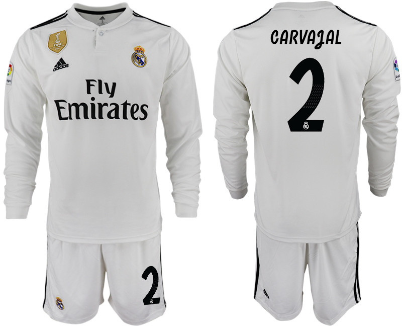 2018 19 Real Madrid 2 CARVAJAL Home Long Sleeve Soccer Jersey