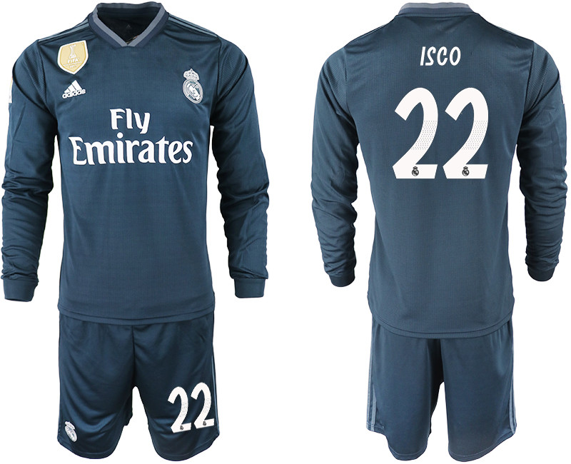 2018 19 Real Madrid 22 ISCO Away Long Sleeve Soccer Jersey
