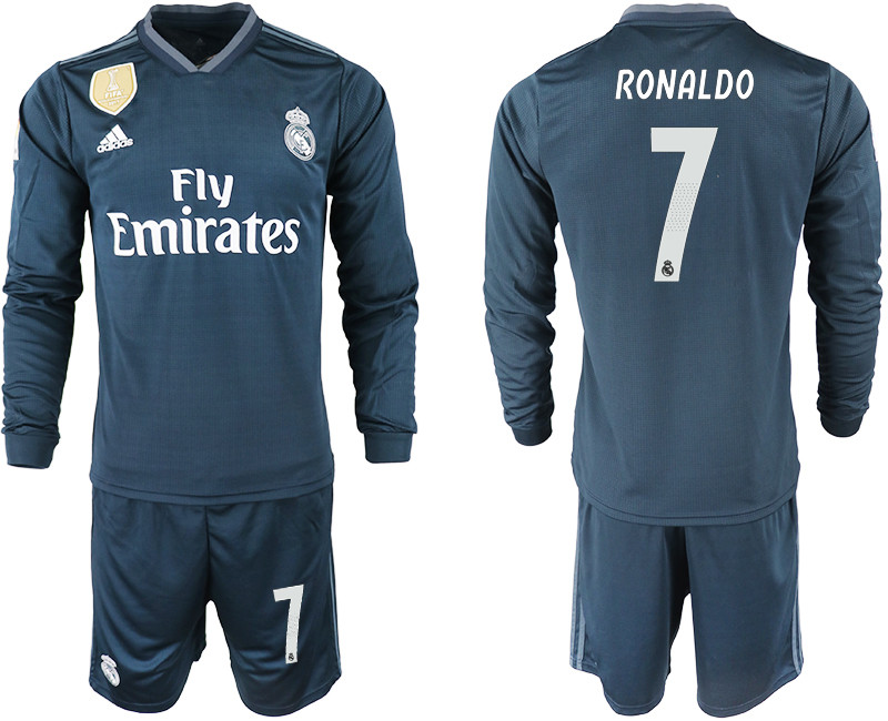 2018 19 Real Madrid 7 RONALDO Away Long Sleeve Soccer Jersey