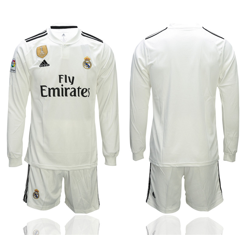 2018 19 Real Madrid Home Long Sleeve Soccer Jersey