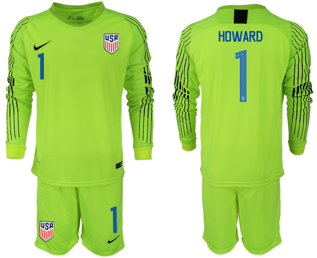 2018 19 USA 1 HOWARD Fluorescent Green Goalkeeper Long Sleeve Soccer Jersey