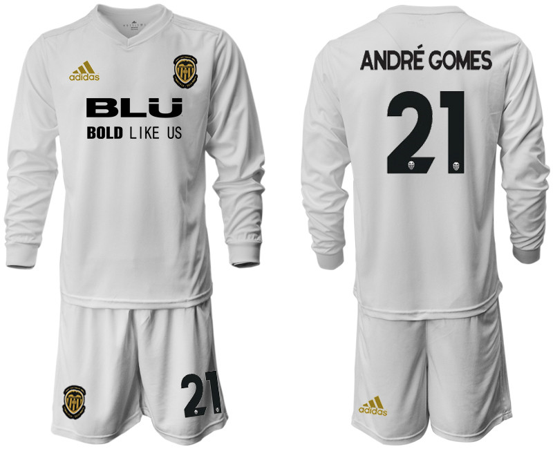 2018 19 Valencia 21 ANDRE GOMES Home Long Sleeve Soccer Jersey