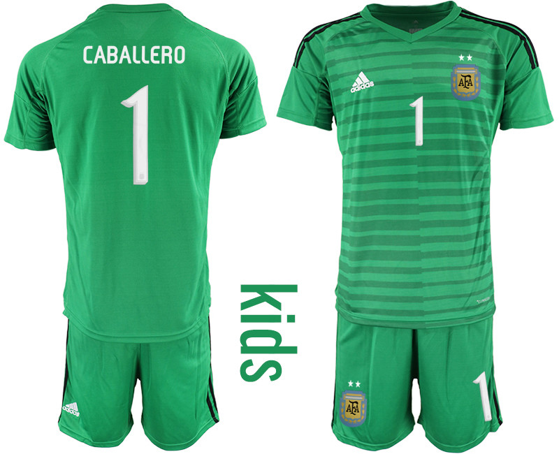 2019 20 Argentina 1 CABALLERO Green Youth Goalkeeper Soccer Jersey