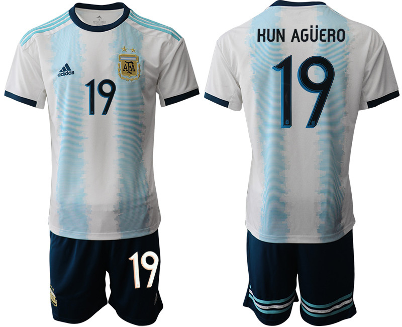 2019 20 Argentina 19 KUN AGUERO Home Soccer Jersey