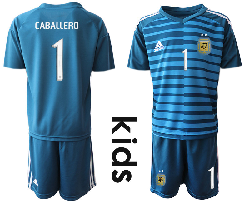 2019 20 Argentina Blue 1 CABALLERO Youth Goalkeeper Soccer Jersey
