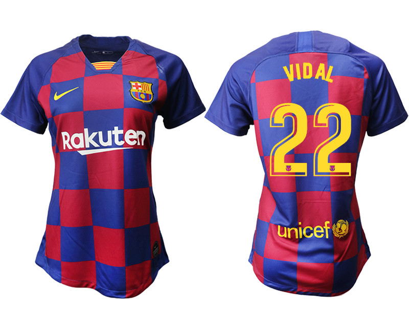 2019 20 Barcelona 22 VIDAL Home Women Soccer Jersey