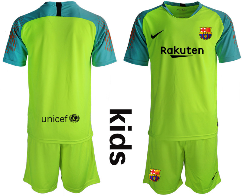 2019 20 Barcelona Fluorescent Green Youth Goalkeepe Soccer Jersey