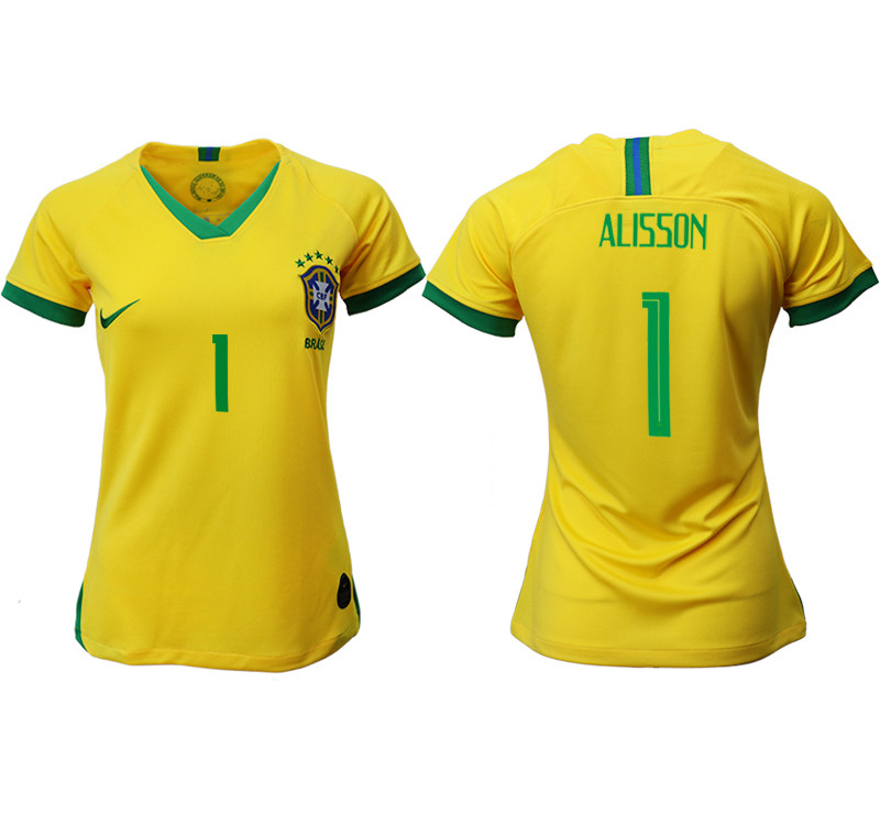 2019 20 Brazil 1 ALISSON Home Women Soccer Jersey