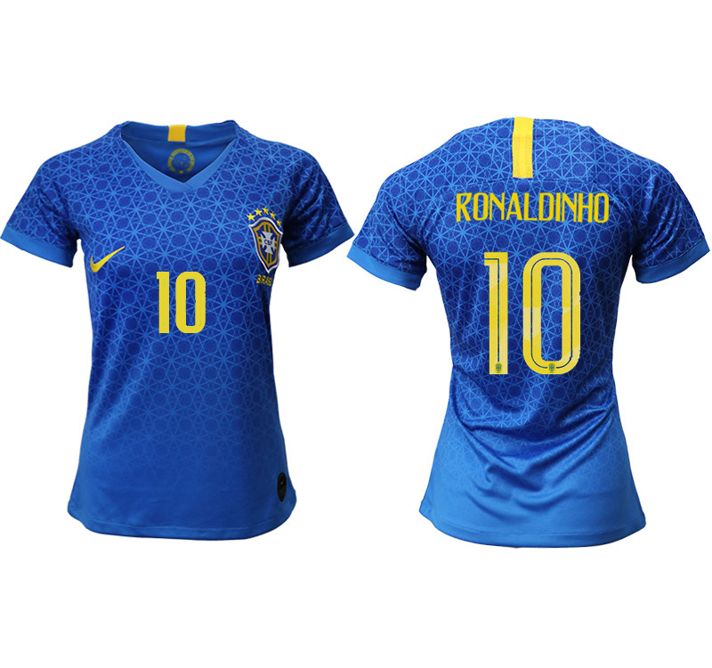 2019 20 Brazil 10 RONALDINHO Away Women Soccer Jersey