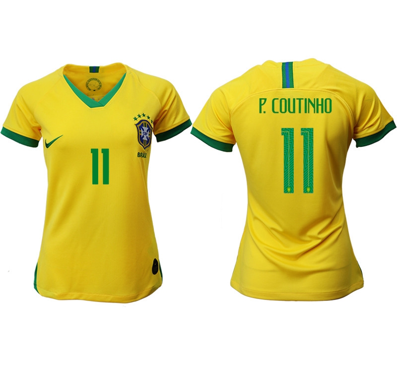 2019 20 Brazil 11 P.COUTINHO Home Women Soccer Jersey