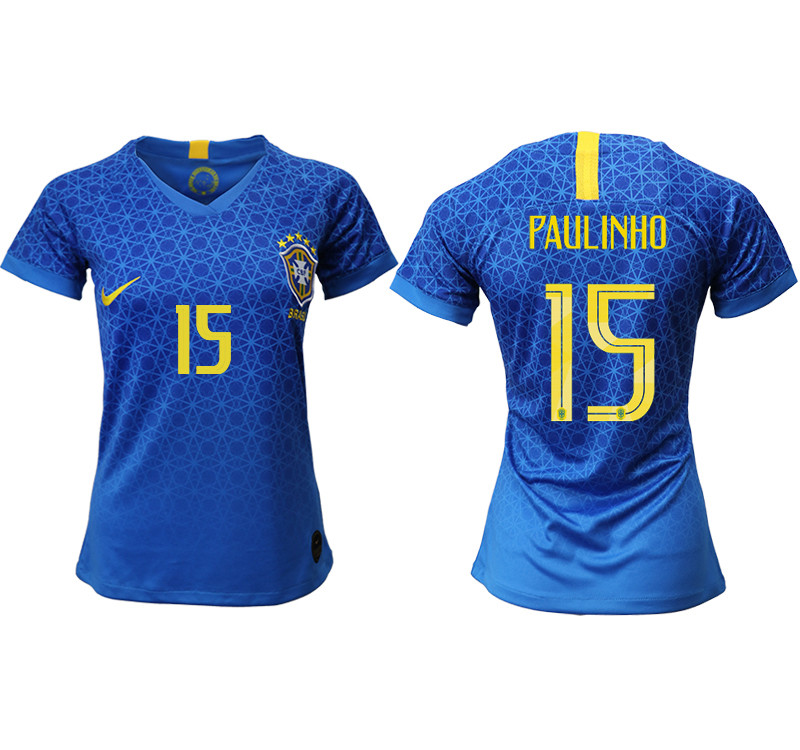 2019 20 Brazil 15 PAULINHO Away Women Soccer Jersey