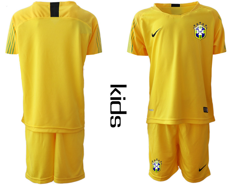 2019 20 Brazil Yellow Youth Goalkeeper Soccer Jersey