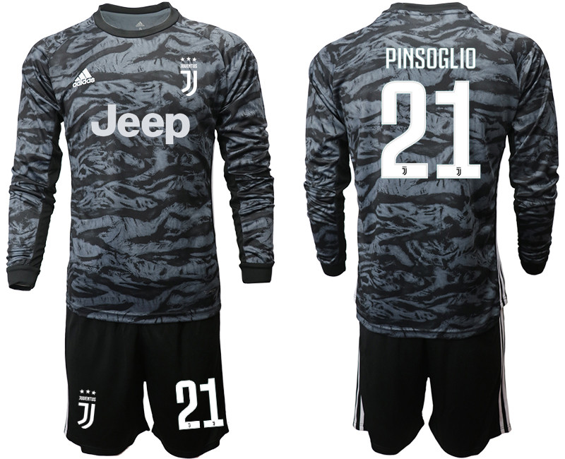 2019 20 Juventus 21 PINSOGLIO Black Long Sleeve Goalkeeper Soccer Jersey