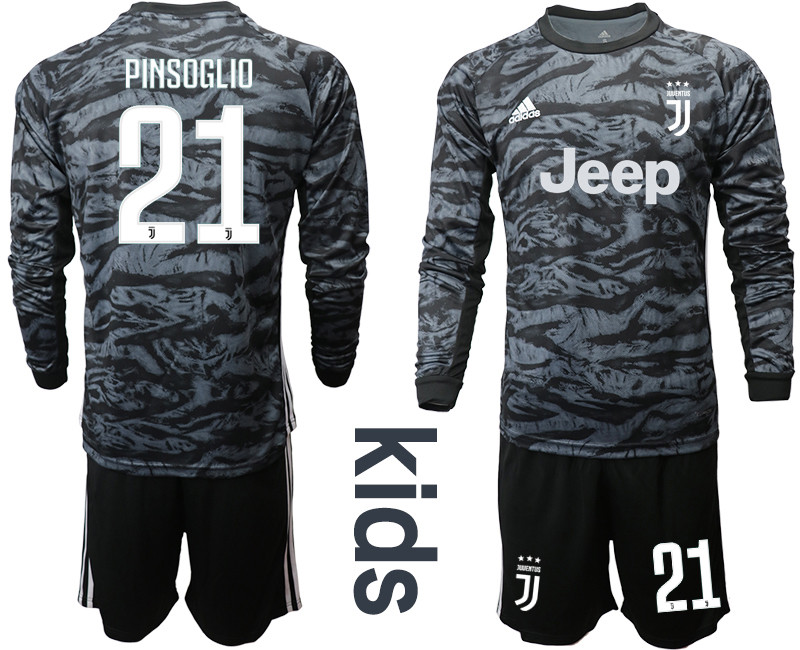 2019 20 Juventus 21 PINSOGLIO Black Long Sleeve Youth Goalkeeper Soccer Jersey