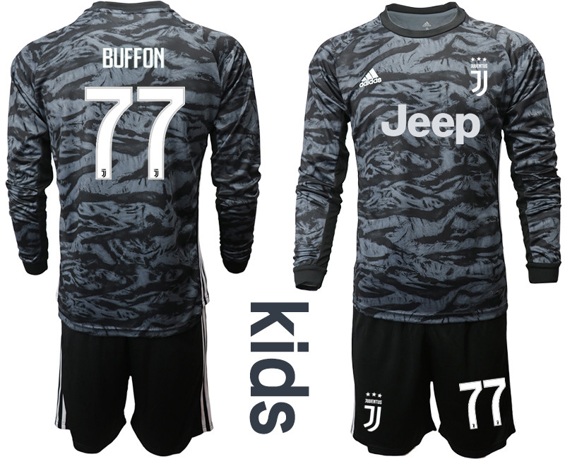 2019 20 Juventus 77 BUFFON Black Long Sleeve Youth Goalkeeper Soccer Jersey