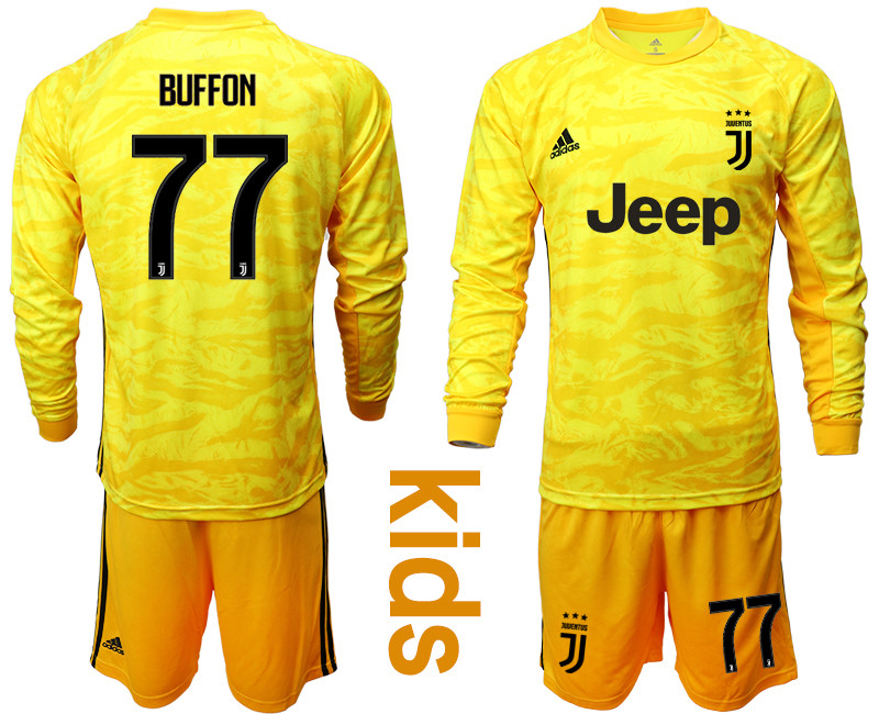 2019 20 Juventus 77 BUFFON Yellow Long Sleeve Youth Goalkeeper Soccer Jersey