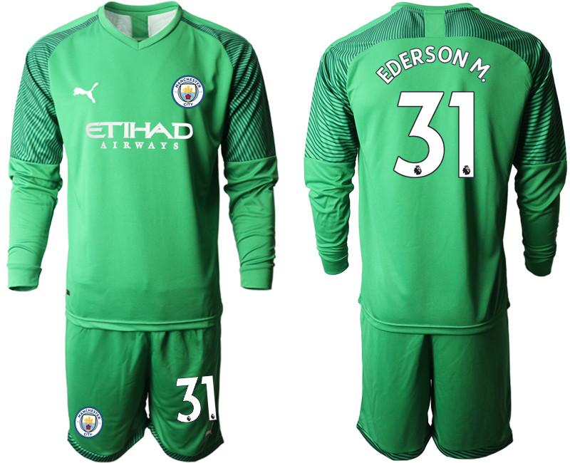 2019 20 Manchester City 31 EDERSON M. Green Goalkeeper Long Sleeve Soccer Jersey