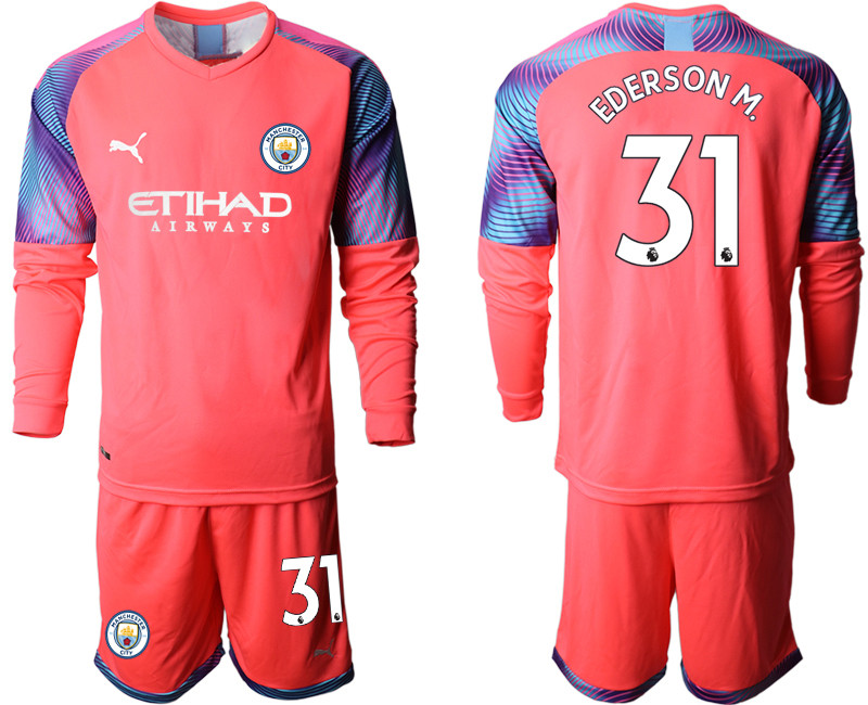 2019 20 Manchester City 31 EDERSON M. Pink Goalkeeper Long Sleeve Soccer Jersey