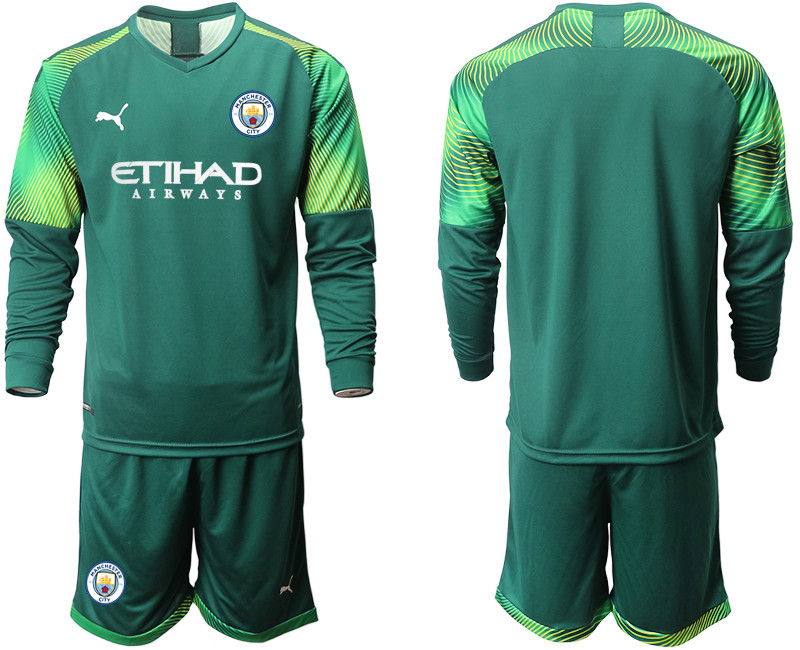 2019 20 Manchester City Dark Green Goalkeeper Long Sleeve Soccer Jersey