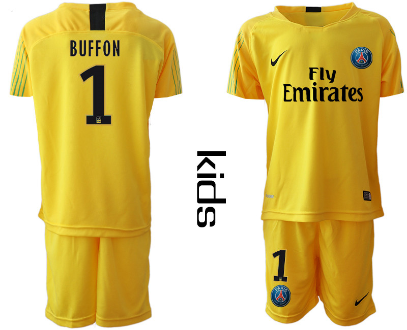 2019 20 Paris Saint Germain 1 BUFFON Yellow Youth Goalkeeper Soccer Jersey