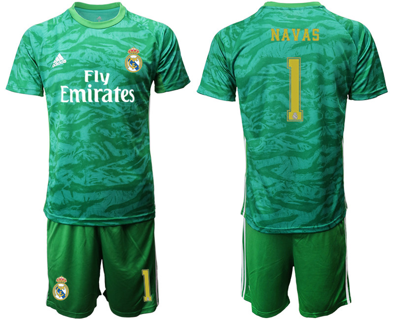 2019 20 Real Madrid 1 NAVAS Green Goalkeeper Soccer Jersey