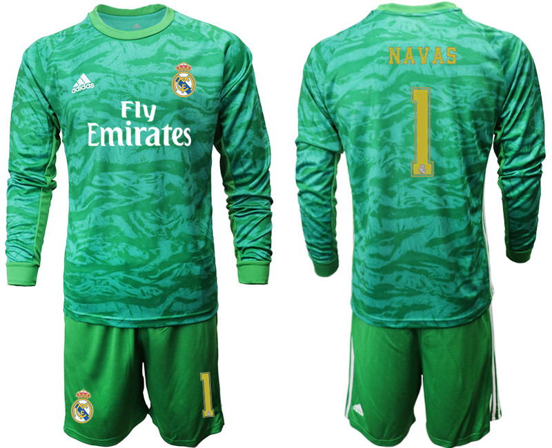 2019 20 Real Madrid 1 NAVAS Green Long Sleeve Goalkeeper Soccer Jersey
