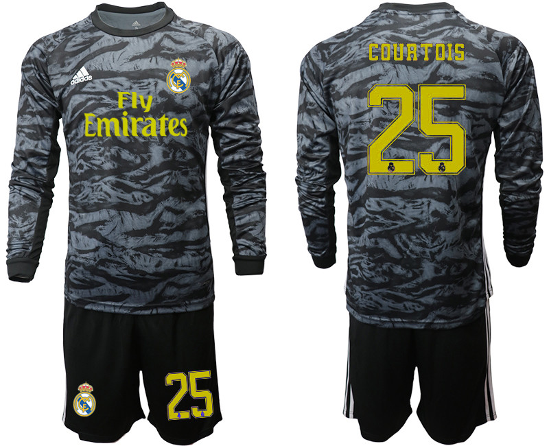 2019 20 Real Madrid 25 COURTOIS Black Long Sleeve Goalkeeper Soccer Jersey