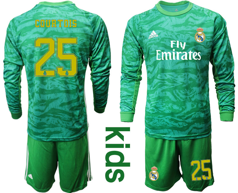 2019 20 Real Madrid 25 COURTOIS Green Long Sleeve Youth Goalkeeper Soccer Jersey